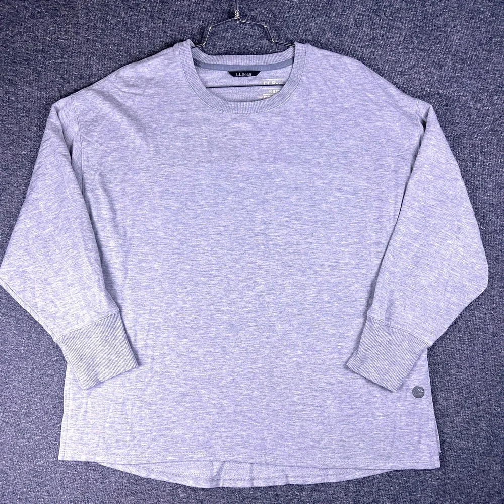 LL Bean Sweater Womens Medium Gray Heathered Dolman Lightweight Pullover Stretch